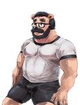  anthro bear beard bearwivme clothed clothing eyewear facial_hair facial_piercing glasses male mammal muscular mustache nose_piercing nose_ring overweight piercing scar solo 