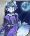  2013 anthro aurora-sparkle blue_eyes blue_fur blue_hair bodysuit breasts canine clothed clothing edit female fox fur hair jewlery krystal mammal moon nintendo skinsuit smile solo space star star_fox tight_clothing video_games white_fur 