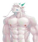  abs angel_dragon blue:tongue clothed clothing dragon horn male muscular nipples pecs sckhar solo tamazukiakiyama_(artist) tongue tongue_out topless whiskers 