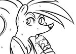  2017 anthro black_and_white chest_tuft clothed clothing dessert disney eating fan_character food hugh_muskroura ice_cream inkyfrog licking looking_at_viewer male mammal monochrome shirt simple_background skunk solo sweat tank_top tongue tongue_out tuft white_background zootopia 