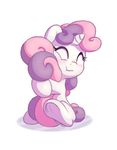  2017 blush bobdude0 cub equine eyes_closed female friendship_is_magic hair hi_res hooves horn hug mammal multicolored_hair my_little_pony pink_hair purple_hair simple_background solo sweetie_belle_(mlp) two_tone_hair underhoof unicorn white_background young 