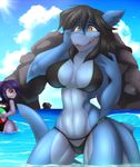  anthro bikini breasts clothing duo female fish marine open_mouth outside shark standing swimsuit thick_thighs wide_hips xaenyth 