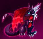  blue_eyes claws cynder dragon eyelashes female feral horn membranous_wings plaguedogs123 scales simple_background sitting smile solo spyro_the_dragon video_games wings 