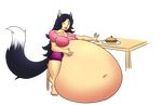  animal_humanoid belly big_belly big_breasts black_hair breasts drkinkfuel female food hair hand_on_stomach humanoid hyper hyper_belly navel one_eye_closed stuffing 