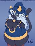  anthro big_breasts blush breasts cat cleavage clothed clothing feline female leskaviene mammal nekocrispy slightly_chubby solo thick_thighs wide_hips 
