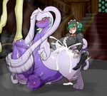  big_breasts blush breasts bulge clothing cum dickgirl duo goodra green_eyes green_hair hair human hyper hyper_penis intersex maid_uniform mammal nintendo penis pok&eacute;mon sex uniform video_games wrong 