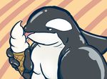  anthro bald cetacean dessert fklow food ice_cream licking male mammal marine nude orca overweight simple_background solo tongue tongue_out whale 