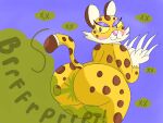 2022 4:3 anthro big_butt blush brown_body brown_ears brown_fur brown_tail butt clawroline claws dipstick_tail eyelashes eyeshadow fart fart_cloud fart_fetish felid female fur huge_butt kirby_(series) leopard looking_back makeup mammal markings multicolored_body multicolored_fur nintendo pantherine pink_nose purple_background purple_eyes purple_eyeshadow simple_background solo spots spotted_body spotted_fur spotted_markings spotted_tail tail tail_markings tan_body tan_fur tan_inner_ear thick_thighs umbrecrazy wide_hips yellow_body yellow_fur yellow_sclera yellow_tail