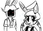  2015 animatronic anthro bow_tie buckteeth duo five_nights_at_freddy&#039;s five_nights_at_freddy&#039;s_2 inkyfrog lagomorph looking_at_viewer machine male mammal rabbit red_eyes restricted_palette robot simple_background sparkle teeth toy_bonnie_(fnaf) video_games white_background withered_bonnie_(fnaf) 