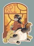 4_toes 5_fingers anthro bedroom_eyes beverage black_body black_eyewear black_fur black_glasses black_nose black_pawpads black_tail blush blush_lines bra_strap bri_(kalash) brown_body brown_ears brown_fur brown_lips brown_spots brown_tail bubblepuppers canid canine canis character_badge_(artwork) character_name character_plushie claws clean_diaper clothed clothing container coyote cup diaper dipstick_tail ear_piercing ear_ring ears_back eyewear feet female finger_claws fingers full-length_portrait fur glasses grey_background hi_res holding_beverage holding_container holding_cup holding_mug holding_object kamata-kun kneeling leg_markings lips looking_at_viewer looking_back looking_back_at_viewer mammal markings midriff mole_(marking) mug multicolored_body multicolored_fur multicolored_spots multicolored_tail narrowed_eyes open_mouth open_smile orange_body orange_claws orange_finger_claws orange_fur orange_liquid orange_spots orange_tail orange_tail_tip orange_toe_claws pawpads piercing pivoted_ears plant plushie portrait ring_piercing round_glasses seductive shrub simple_background smile socks_(marking) solo spots spotted_body spotted_fur spotted_markings spotted_tail sweater tail tail_markings tan_body tan_fur tan_inner_ear tan_spots text three-quarter_view toe_claws toes topwear trans_(lore) trans_woman_(lore) wearing_diaper wearing_glasses wetness_indicator whisker_spots window yellow_sclera