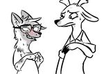  2017 anthro blush canine cervine clothed clothing deer disney duo eyewear fan_character female glasses inkyfrog male mammal restricted_palette simple_background sweat white_background wolf zootopia 