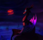  blue_eyes detailed_background dragon female feral gradient_background horn membranous_wings night nude outside plaguedogs123 simple_background smile solo wings wyvern 