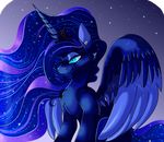  blue_eyes blue_feathers blue_fur equine feathered_wings feathers female feral fluffy friendship_is_magic fur horn mammal my_little_pony nude plaguedogs123 princess_luna_(mlp) sitting smile solo winged_unicorn wings 