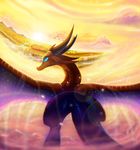  blue_eyes detailed_background dragon feral flying horn membranous_wings nude outside plaguedogs123 sky solo wings 
