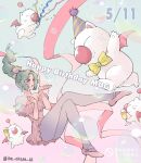 1boy 1girl 3others alcohol ass bow bowtie bubble champagne closed_eyes commentary_request crossed_legs cup dated dress drinking_glass final_fantasy final_fantasy_vi flats flying frilled_dress frills green_hair grey_pantyhose hair_tie happy_birthday hat high_ponytail highres holding holding_party_popper ika_okura_66 long_hair looking_at_another mary_janes mog_(ff6) moogle multiple_others open_mouth pantyhose party_hat party_popper pink_dress pink_nose pink_ribbon pink_shoes pink_wings ponytail purple_hat ribbon shoes short_dress smile strapless strapless_dress striped_hat terra_branford twitter_username two-tone_hat wine_glass wings yellow_bow yellow_bowtie yellow_hat 