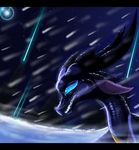  black_bars blue_scales curved_horn detailed_background dragon horn night outside plaguedogs123 scales sky smile star starry_sky teeth 