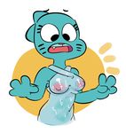  2017 anthro armpits blue_fur breasts cartoon_network cat clothing digital_media_(artwork) dress fangs feline female fur gabbah mammal navel nicole_watterson nipples open_mounth simple_background solo standing surprise the_amazing_world_of_gumball translucent water wet 