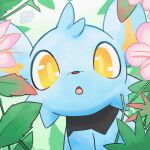  :o alternate_color artist_name black_fur blue_fur blueenergycat flower highres nature no_humans pink_flower pokemon pokemon_(creature) pokemon_focus shinx yellow_eyes yellow_pupils 