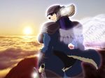  2017 anthro armor blue_fur blue_hair breasts butt canine clothed clothing cloud female fur hair helmet hopey invalid_tag mammal melee_weapon muscular muscular_female side_bobb skimpy sword valkyrie warrior weapon wings wolf xxsparcoxx 