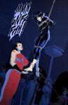  3boys 4girls bane barefoot batman:_the_animated_series batman_(series) batman_symbol bound breasts cassandra_cain commentary dc_comics domino_mask english_commentary eye_mask gag harlequin harley_quinn harley_quinn_(classic) highres jester_costume joker_(dc) kusujinn long_hair mask multicolored_hair multiple_boys multiple_girls poison_ivy red_claw_(dc) restrained smile split-color_hair superhero_costume tickling tickling_feet toes two-face white_facepaint 