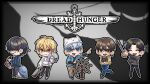  5boys anchor_symbol bird black_hair blonde_hair blue_eyes blue_hair brown_hair character_request cleaver coal commentary_request copyright_name copyright_request dread_hunger food glasses grin hair_over_eyes highres holding holding_cleaver holding_sword holding_weapon hood hoodie meat multiple_boys nakano_alma overalls penguin sailing_ship seal_(animal) sharp_teeth ship's_wheel smile sword teeth user_hwkz8587 virtual_youtuber weapon 
