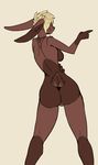  anthro back_facing_viewer big_breasts big_butt breasts butt cute digital_media_(artwork) female kidahowlette lagomorph mammal nude pointing rabbit side_boob simple_background smile 