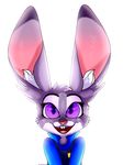  big_ears clothed clothing eyelashes female feral inner_ear_fluff judy_hopp lagomorph looking_at_viewer mammal open_mouth plaguedogs123 purple_eyes rabbit simple_background smile solo teeth tongue white_background 