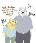 absurd_res age_difference anthro bear big_bulge bodily_fluids bulge canid canine canis clothed clothing crunchychip cum cum_inflation cum_inside dialogue domestic_dog duo excessive_cum excessive_genital_fluids facial_piercing fur genital_fluids hand_on_belly hi_res implied_orgasm inflation male male/male mammal mature_anthro mature_male mayternity mayternity_2026 mr_arthur_(crunchychip) nipples nose_piercing nose_ring older_male overweight overweight_anthro overweight_male piercing polar_bear ring_piercing septum_piercing septum_ring shiba_inu size_difference slosh speech_bubble spitz student talking_to_another teacher teacher_and_student text tongue ursine white_body white_fur yellow_body yellow_fur younger_male zach_(crunchychip) 