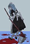  alternate_costume apron black_dress blood blue_eyes blue_hair cursed_spirit_(jujutsu_kaisen) dress enmaided frilled_apron frilled_dress frills genderswap genderswap_(mtf) hair_between_eyes holding holding_mop jujutsu_kaisen kkrmcmc long_hair mahito_(jujutsu_kaisen) maid maid_apron maid_headdress mop smile solo stitched_arm stitched_face stitched_forehead stitched_neck stitched_wrist stitches transfigured_human_(jujutsu_kaisen) waist_apron white_apron 