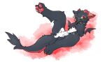  2_horns 3_toes ambiguous_gender anthro belly biped black_body black_fur cheek_tuft countershade_fur countershading digital_drawing_(artwork) digital_media_(artwork) dragon ear_piercing ear_ring facial_tuft feet fluffy fur furred_dragon furred_scalie gagaga_ram hand_on_chest hi_res horn inner_ear_fluff jewelry key korean_description markings membrane_(anatomy) membranous_wings mostly_nude_ambiguous mostly_nude_anthro mythological_creature mythological_scalie mythology necklace one_eye_closed open_mouth open_smile pawpads paws piercing red_eyes red_horn red_markings red_pawpads ring_piercing scalie simple_background skinny_ambiguous skinny_anthro small_wings smile solo tail tail_tuft toes tuft white_belly white_markings white_sclera wings 