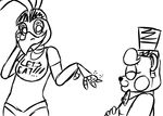  2015 animatronic anthro avian bear bib bird black_and_white bow_tie chica_(fnaf) chicken duo engagement_ring english_text female five_nights_at_freddy&#039;s five_nights_at_freddy&#039;s_2 hat inkyfrog machine male mammal monochrome ring robot simple_background text top_hat toy_freddy_(fnaf) video_games white_background 