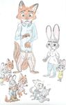  canine colored disney drawning family fox judy_hopps lagomorph mammal multiple_(disabiguation) nick_wilde rabbit scan size_difference young zootopia 