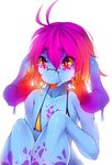  bikini blue_skin clothing cteno eyewear female flat_chested glasses hair humanoid monster monster_girl_(genre) multi_arm multi_limb orange_tongue pink_hair red_eyes ricegnat simple_background slime solo swimsuit tongue tongue_out yellow_pupils yellow_sclera 