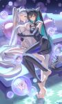  2girls absurdres aqua_hair armpits artist_name ass asymmetrical_docking bare_shoulders barefoot black_bodysuit black_hair black_nails blonde_hair blue_hair blush bodysuit breast_press breasts breasts_apart bubble cinderella_(nikke) cleavage closed_mouth clothing_cutout colored_inner_hair commentary_request couch doro_(nikke) dot_nose feet fingernails floor frilled_pillow frills full_body goddess_of_victory:_nikke grabbing_another's_breast grave_(nikke) green_hair gretel_(nikke) groping hair_between_eyes hair_intakes hair_over_one_eye hansel_(nikke) heart heart-shaped_pillow highres hood hood_up hug large_breasts little_mermaid_(nikke) long_hair looking_at_viewer multicolored_hair multiple_girls nail_polish old_tales_(nikke) on_couch one_eye_covered open_mouth pillow rare_lemon red_eyes see-through_bodysuit see-through_cleavage see-through_clothes signature smile soles spread_legs stomach stomach_cutout tile_floor tiles toenails toes twintails very_long_hair white_bodysuit white_hair yellow_eyes yuri 