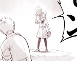  1boy 1girl baseball_cap baseball_mitt bow bowing bowtie collared_shirt expressionless_kouhai_(kato_takuji) hand_on_own_shoulder hat highres holding holding_unworn_clothes holding_unworn_hat kato_takuji motion_lines original pantyhose pitching_mound shirt shirt_tucked_in shoes short_hair skirt sleeves_rolled_up speech_bubble standing unworn_hat unworn_headwear 