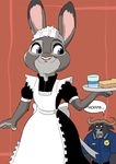  apron chief_bogo clothing cute disney judy_hopps maid_uniform plate purple_eyes smile ukabor uniform zootopia 