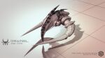  3d angel_cartel_(eve_online) attack_ship_(eve_online) brown_theme camouflage commentary dramiel_(eve_online) english_commentary english_text eve_online frigate_(eve_online) gentaro-de-averial grid low_poly military_vehicle minmatar_republic_(eve_online) monochrome no_humans pirate_faction_(eve_online) realistic reflective_floor science_fiction spacecraft vehicle_focus vehicle_name 