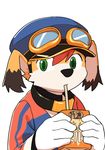  2016 anthro canine dog drinking eyewear goggles green_eyes male mammal mamoru-kun manmosu_marimo shota simple_background tagme white_background young 