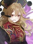  1girl black_dress black_hat blonde_hair chinese_clothes dress energy hat highres junko_(touhou) long_hair red_eyes so1b04 solo tabard touhou 
