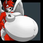  angelo-xd animated anthro belly big_belly big_breasts black_nose blue_eyes blush breasts bulge canine collar diaper dog_tags fox fur hand_on_stomach hyper hyper_pregnancy mammal pregnant red_fur tuft wings 