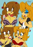  akatsukishiranui-fox anthro big_breasts bra breasts cleavage clothed clothing duo fan_character female hedgehog mammal sonic_(series) torn_clothing underwear 