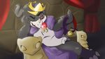  balls blackveemon cape chair claws clothing collar crown digimon dragon fan_character horn jewelry king looking_at_viewer male penis royalty ryodramon scalie sitting smile solo sugarfangs_(artist) throne 