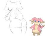  ambiguous_gender anthromaster audino big_butt blue_eyes butt nintendo pok&eacute;mon sketch slightly_chubby smile video_games 