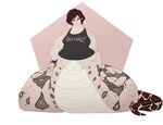  belly big_belly clothed clothing lamia male overweight partially_clothed red_eyes reptile scalie shirt snake sweetpseudopod tank_top 