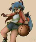  2024 anthro ball basketball basketball_(ball) black_highlights blue_hair bottomwear brand_new_animal breasts brown_body canid canine clothed clothing digital_media_(artwork) dipstick_tail dolphin_shorts facial_markings female footwear gloves_(marking) grin hair head_markings hi_res highlights_(coloring) holding_basketball jacket leg_markings mammal markings mask_(marking) michiru_kagemori nachan portrait pose raccoon_dog shirt shoes shorts signature simple_background small_breasts smile sneakers socks_(marking) solo standing studio_trigger tail tail_markings tan_background tanuki three-quarter_portrait topwear 