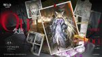  1girl 2boys animal_ear_fluff animal_ears architecture arknights bare_shoulders blonde_hair chinese_commentary commentary_request floral_print_sleeves flower fox_ears fox_girl full_body highres holding holding_sword holding_weapon japanese_clothes long_hair multiple_boys obi official_alternate_costume official_art okobo photo_(object) platform_sandals purple_flower purple_sash sandals sash scar scar_on_cheek scar_on_face smile sword vulpisfoglia_(arknights) vulpisfoglia_(out_of_focus)_(arknights) weapon 