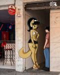  2026 a_chance_encounter anthro black_hair bottomwear bronybran clothed clothing domestic_cat duo electronics eyebrows eyeless felid feline felis female footwear green_eyes hair hand_on_hip hi_res high_heels human human_on_anthro interspecies kitty_katswell larger_anthro larger_female male mammal meme miniskirt mixed_media nickelodeon phone photography_(artwork) platform_footwear platform_heels prostitution raised_eyebrow shoes signature size_difference skimpy skirt smaller_male t.u.f.f._puppy tan_body thong_straps wide_hips 