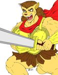  2016 akatsukishiranui-fox anthro armor big_breasts breasts feline female lion mammal melee_weapon muscular muscular_female solo sword weapon 