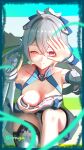  1girl absurdres aimii83 breasts bronya_zaychik bronya_zaychik_(maximum_velocity) bronya_zaychik_(silverwing:_n-ex) character_name cleavage commentary_request grey_eyes grey_hair highres honkai_(series) honkai_impact_3rd large_breasts long_hair looking_at_viewer official_alternate_costume one_eye_closed panties smile solo tank_top underwear very_long_hair white_panties white_tank_top 