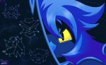  2024 abstract_background anthro armor artist_logo avian axis_(undertale_yellow) beak biped bird black_body black_feathers blue_hair bodily_fluids ceroba_ketsukane clothed clothing constellation dalv_(undertale_yellow) digital_drawing_(artwork) digital_media_(artwork) english_description feathered_wings feathers female fleechiru front_view hair headshot_portrait hi_res logo looking_at_viewer martlet_(zenith_form) portrait serious solo starlo_(undertale_yellow) tears undertale_yellow winged_arms wings yellow_sclera 